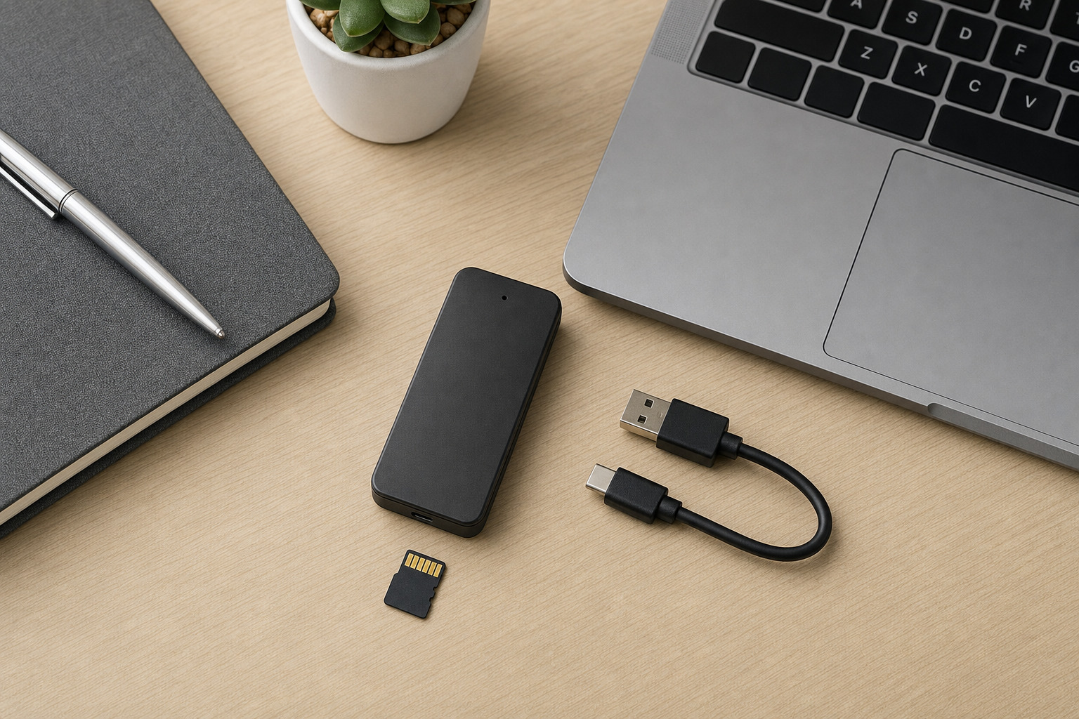 מכשיר הקלטה נסתר עם חיבור USB וכרטיס זיכרון
